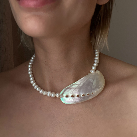 Natural Shell Patchwork Necklace & Earrings