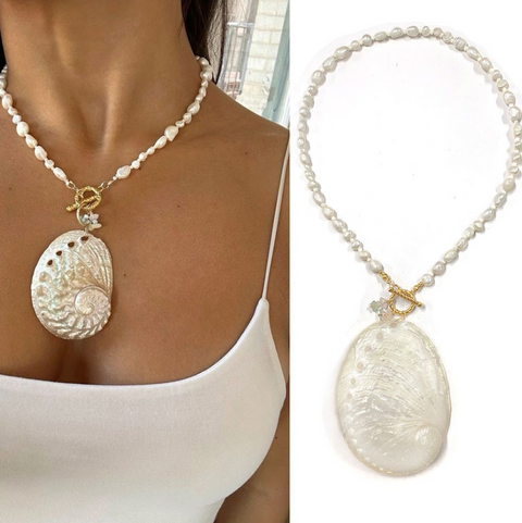 Natural Shell Patchwork Necklace & Earrings