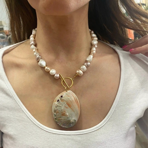 Natural Shell Patchwork Necklace & Earrings