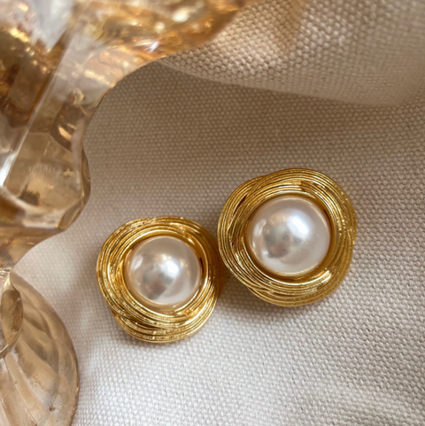 Electroplated Geometric Pearl Stud Earrings