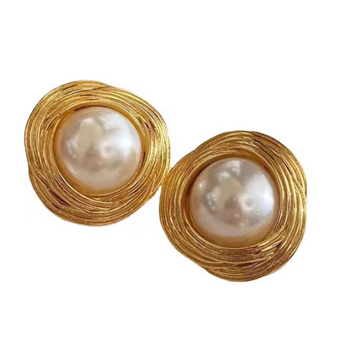 Electroplated Geometric Pearl Stud Earrings