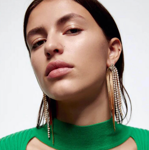 Alloy Electroplate Crystal Tassel Earrings