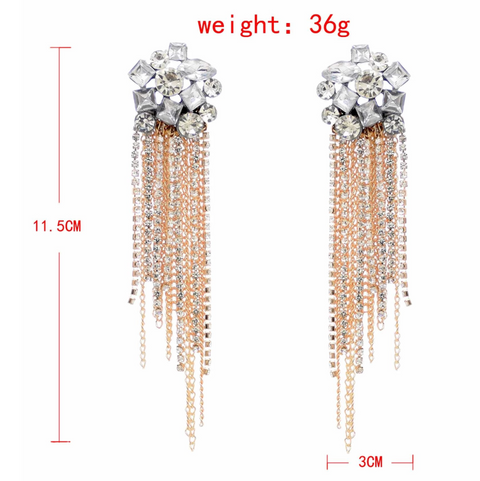 Alloy Electroplate Crystal Tassel Earrings