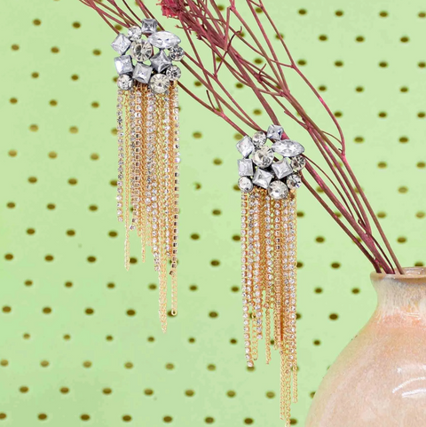 Alloy Electroplate Crystal Tassel Earrings