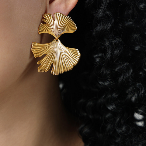 Niche Geometric Ginkgo Patchwork Titanium Earrings