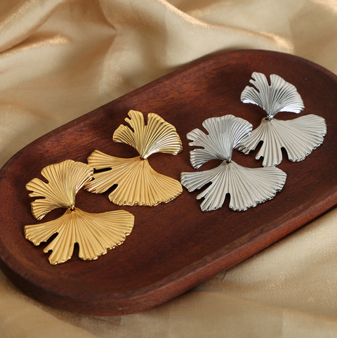 Niche Geometric Ginkgo Patchwork Titanium Earrings