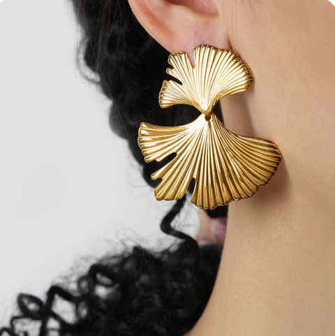 Niche Geometric Ginkgo Patchwork Titanium Earrings