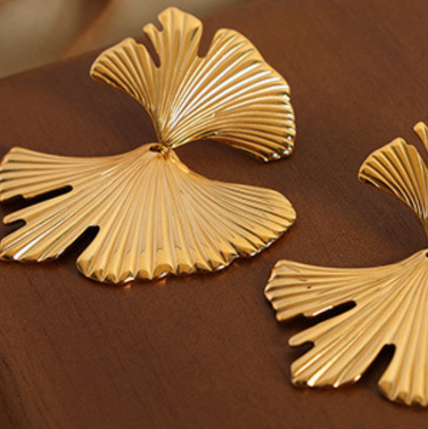 Niche Geometric Ginkgo Patchwork Titanium Earrings