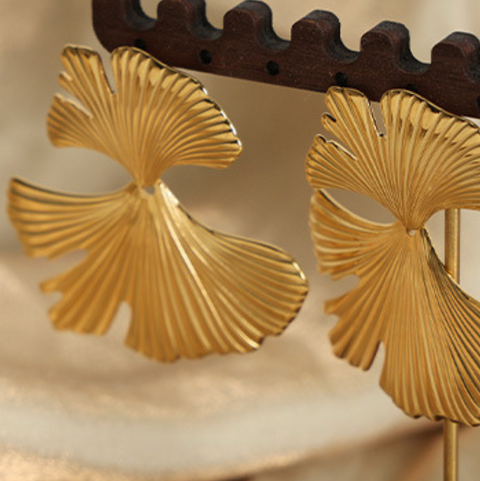 Niche Geometric Ginkgo Patchwork Titanium Earrings