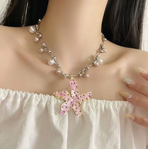 Purplish Pink Starfish Pendant Necklace