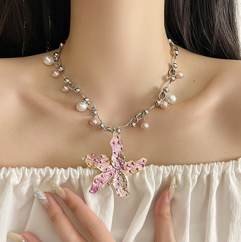 Purplish Pink Starfish Pendant Necklace