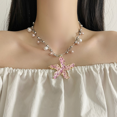 Purplish Pink Starfish Pendant Necklace