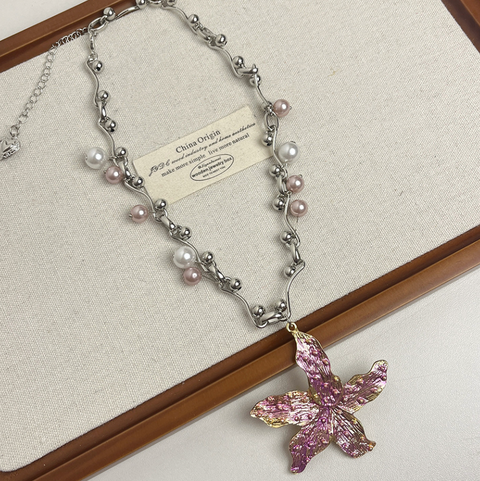 Purplish Pink Starfish Pendant Necklace