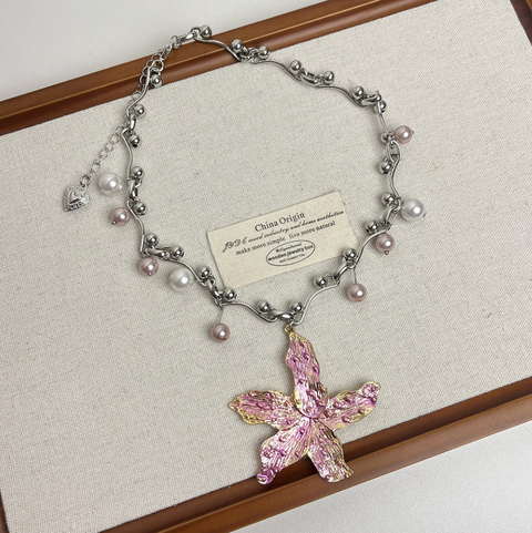 Purplish Pink Starfish Pendant Necklace