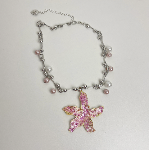 Purplish Pink Starfish Pendant Necklace