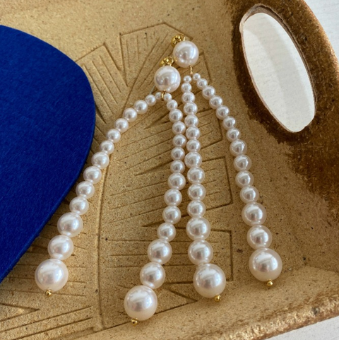 Cream White Pearl Tassel Earrings
