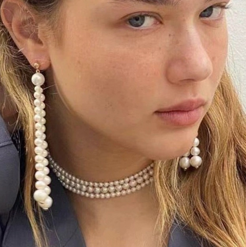 Cream White Pearl Tassel Earrings