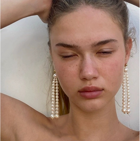 Cream White Pearl Tassel Earrings