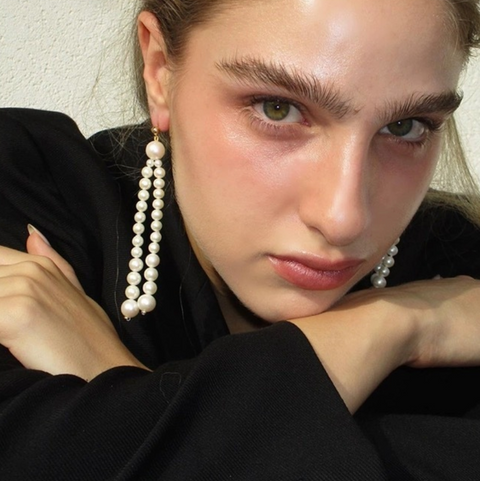 Cream White Pearl Tassel Earrings