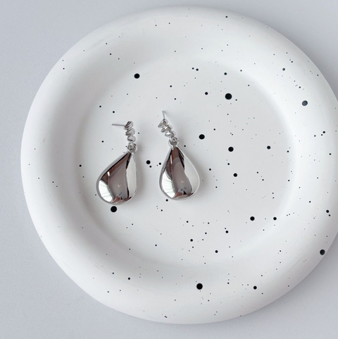 Silver Glossy Teardrop Stud Earrings