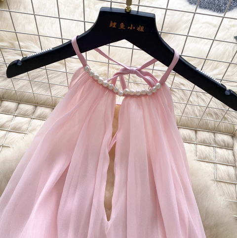 Fairy Beaded Halter Mesh Dress