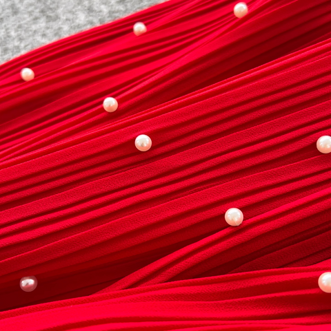 Premium Beaded Lace-up Pleated Dress