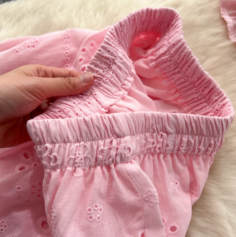 Hollowed Embroidered Top & Skirt 2Pcs