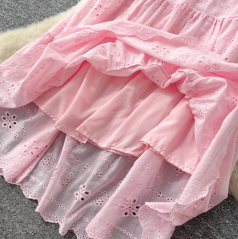 Hollowed Embroidered Top & Skirt 2Pcs