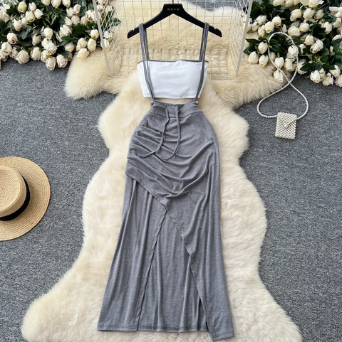 Padded Bustier & Strap Skirt Casual 2Pcs