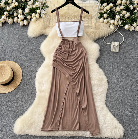 Padded Bustier & Strap Skirt Casual 2Pcs