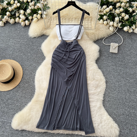 Padded Bustier & Strap Skirt Casual 2Pcs