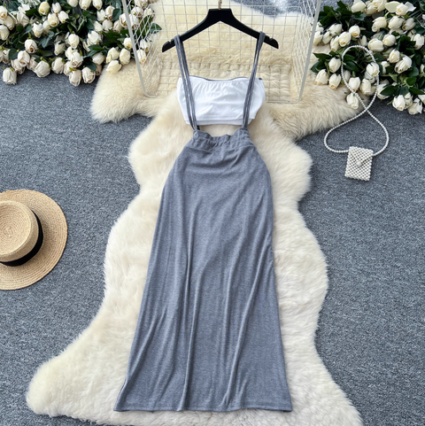 Padded Bustier & Strap Skirt Casual 2Pcs