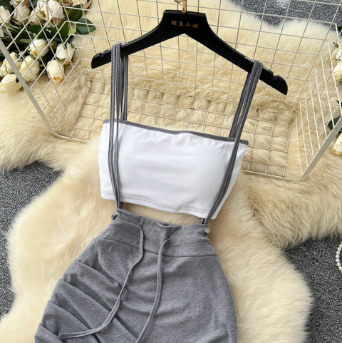 Padded Bustier & Strap Skirt Casual 2Pcs