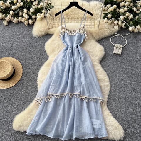 Irregular Design Sequin Fringed Slip Dress