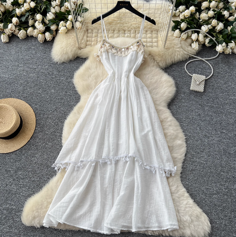 Irregular Design Sequin Fringed Slip Dress