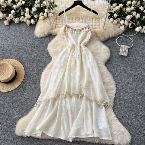 Irregular Design Sequin Fringed Slip Dress