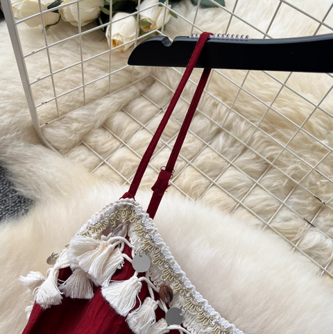 Irregular Design Sequin Fringed Slip Dress