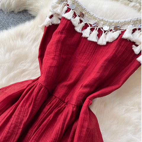 Irregular Design Sequin Fringed Slip Dress