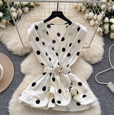 Polka Dot Printed V-neck Shirt