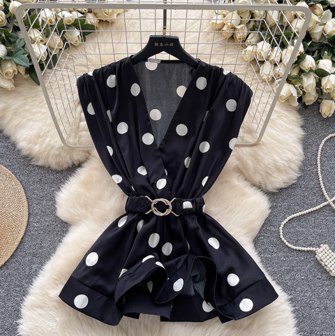 Polka Dot Printed V-neck Shirt