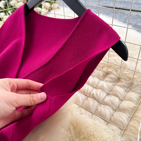 Elegant Knitted Vest & Patchwork Skirt 2Pcs