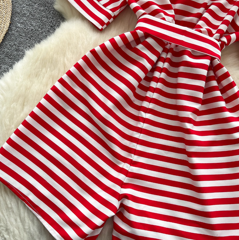 Polo Collar Striped Shirt Rompers
