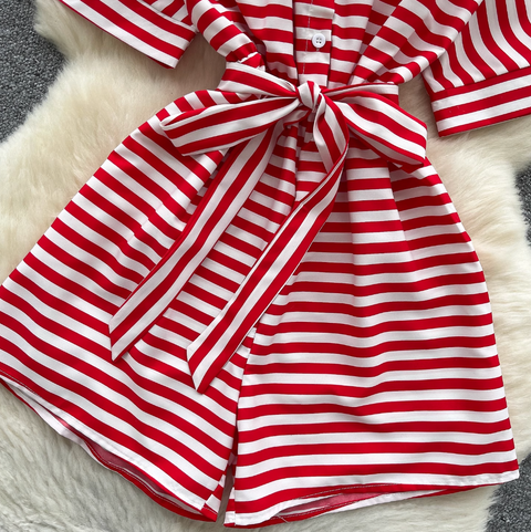 Polo Collar Striped Shirt Rompers