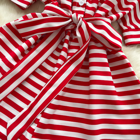Polo Collar Striped Shirt Rompers