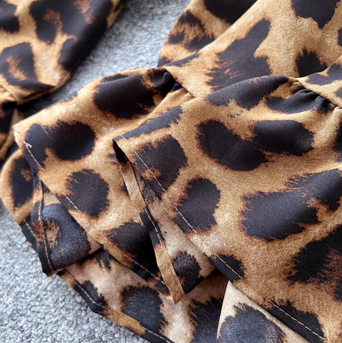 V-neck Lace Up Leopard Printed Jumpsuits