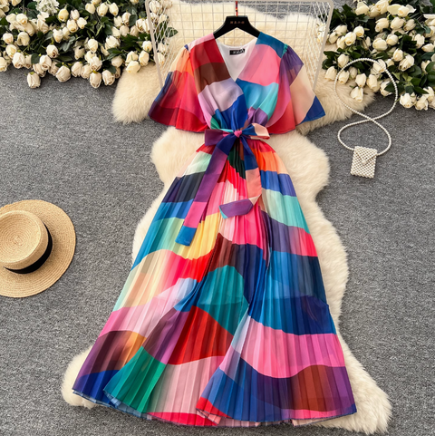 Premium V-neck Printed Chiffon Dress