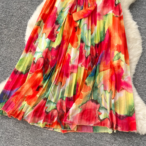 Premium V-neck Printed Chiffon Dress