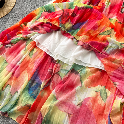 Premium V-neck Printed Chiffon Dress