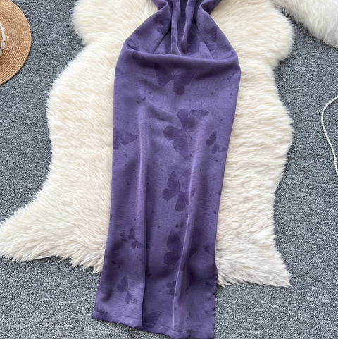 Hollowed Jacquard Satin Cheongsam Dress