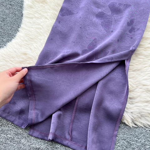 Hollowed Jacquard Satin Cheongsam Dress